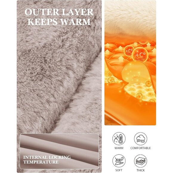 Women's Faux Fur Coat Long Sleeves Open Front Warm Winter Cropped Jacket Khaki - Picture 6 of 6